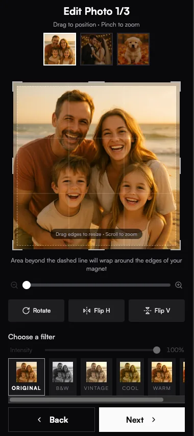 Customer cropping a photo for a puzzle magnet on their phone